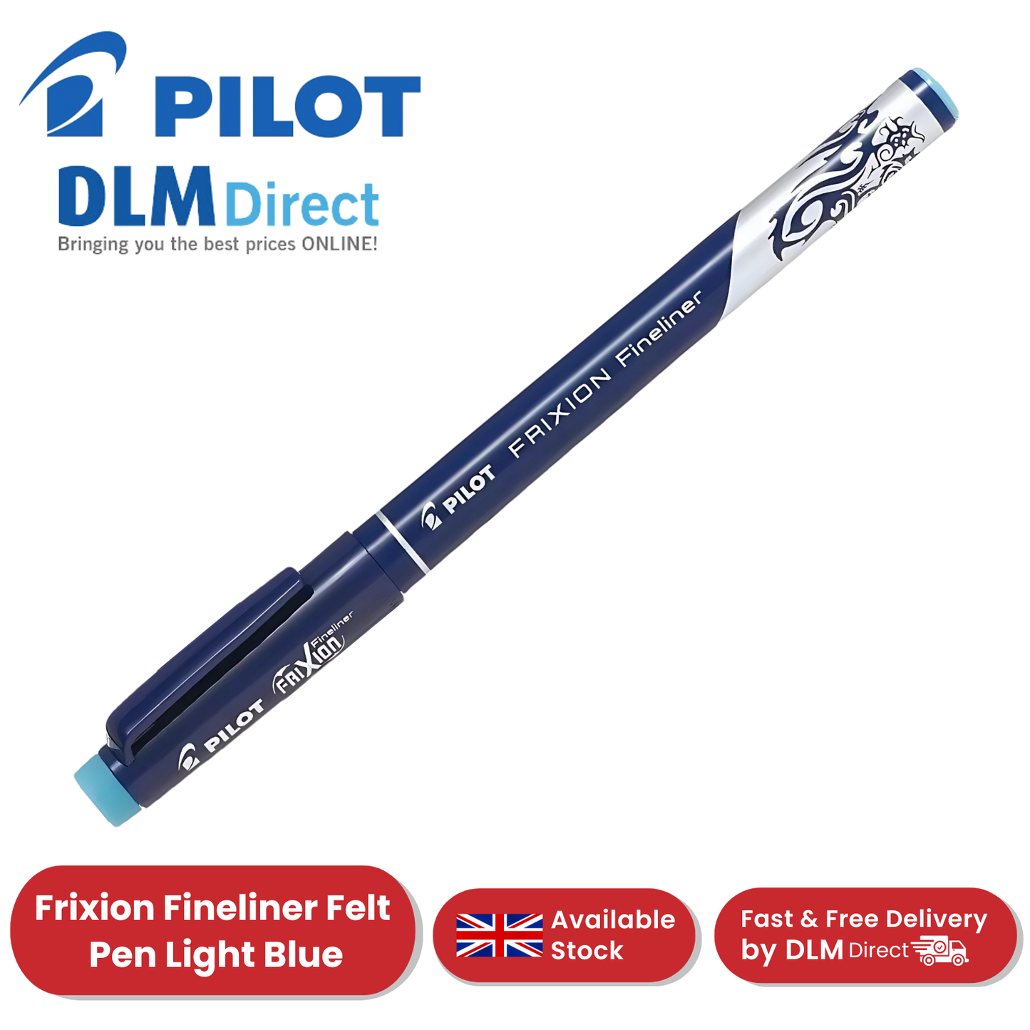 Pilot FriXion Erasable Fineliner Light Blue Single Pen 1.3mm Writing Felt Tip