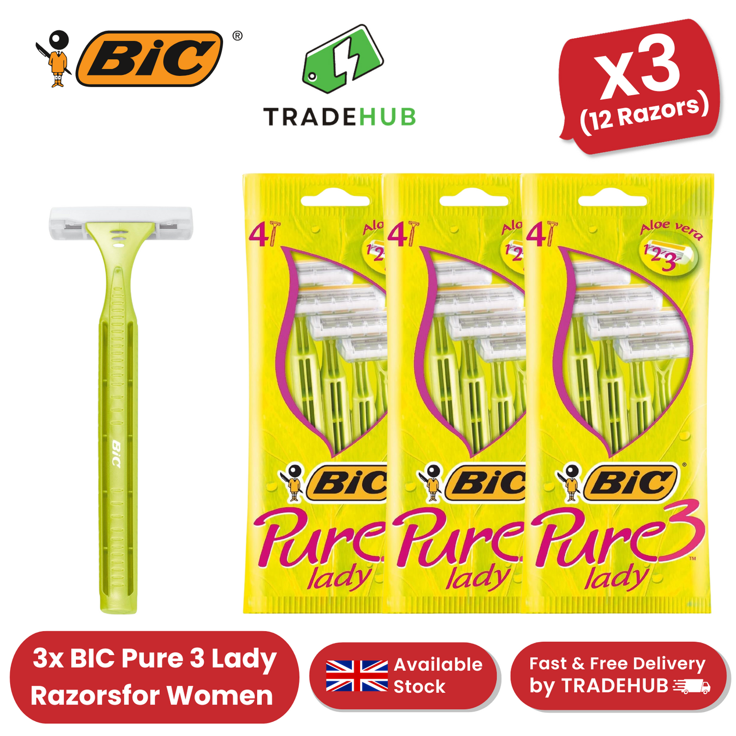 Bic Pure 3 Lady Shavers - 3 Packs