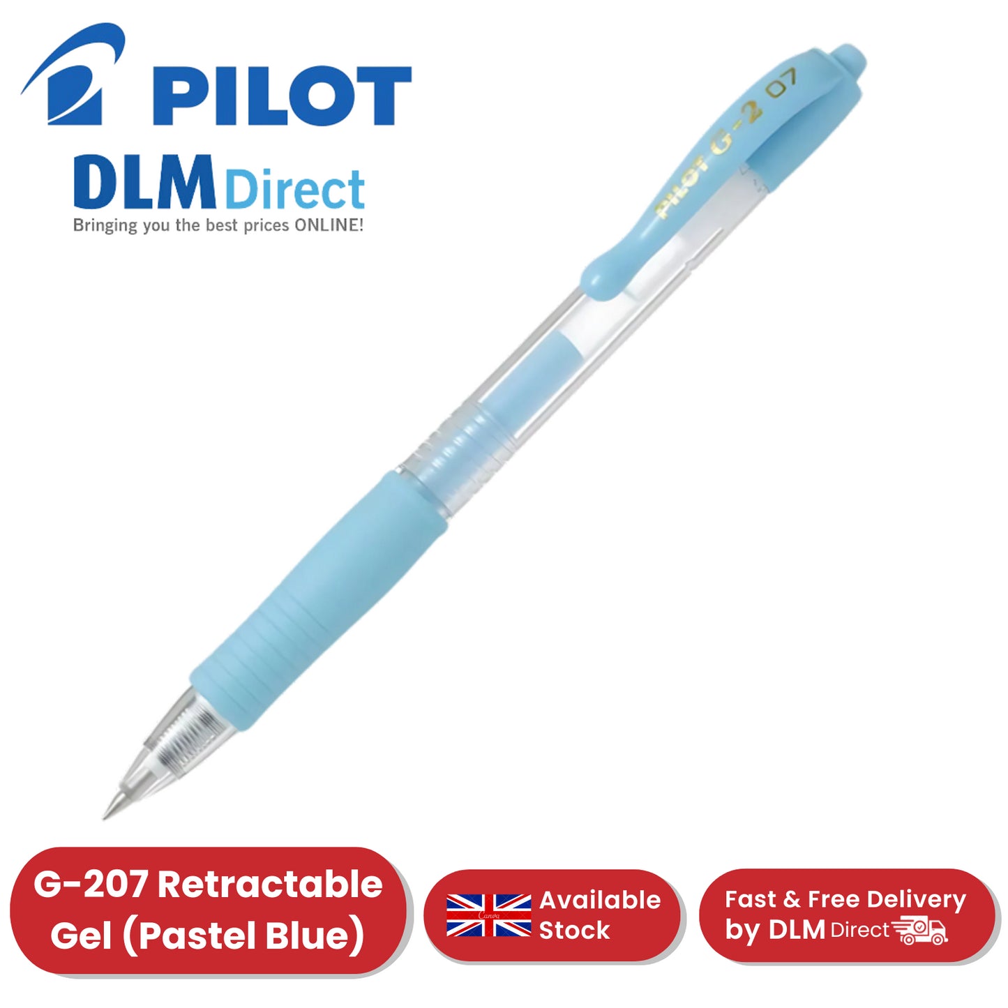 Pilot G207 Retractable Gel Rollerball 0.7 mm Tip (Single Pen) - Pastel Blue