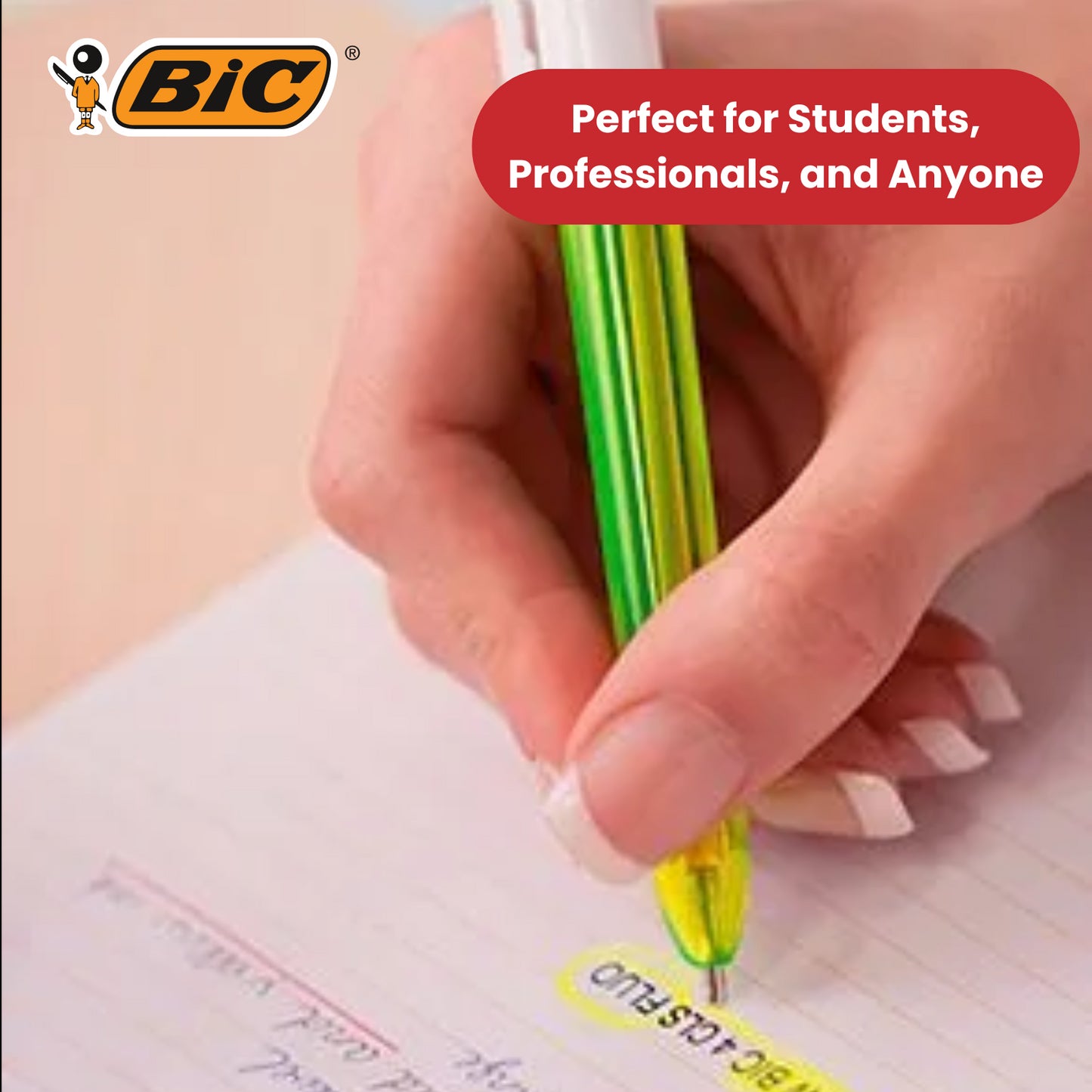 Bic 4 Colours Fluo Retractable Ballpoint Pen - Pack of 1