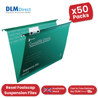 REXEL CRYSTALFILE GREEN FOOLSCAP SUSPENSION FILES V BASE - PACK OF 50 - 1 to 5