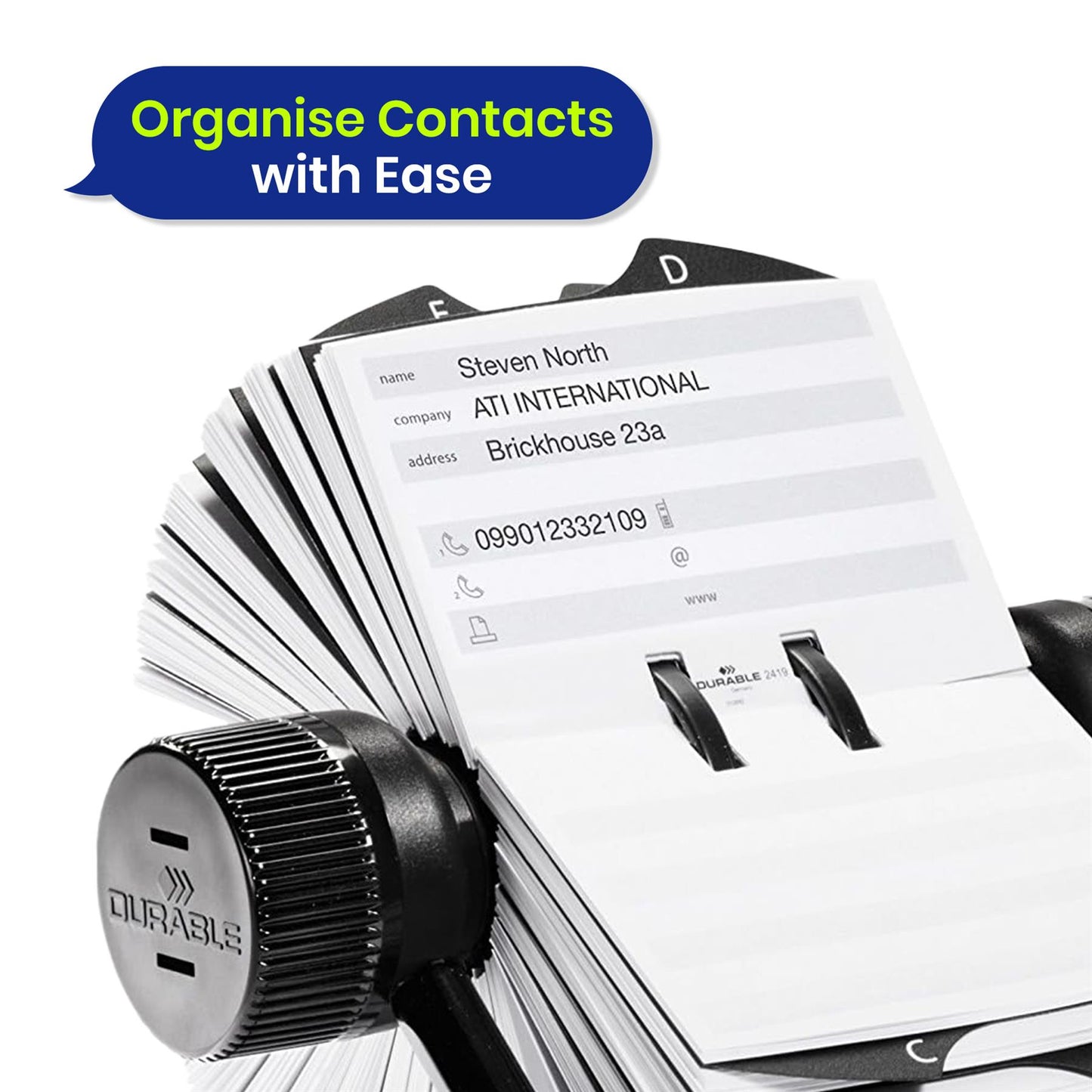 Rotary Business Card Organiser with 500 Index Cards and A-Z Tabs