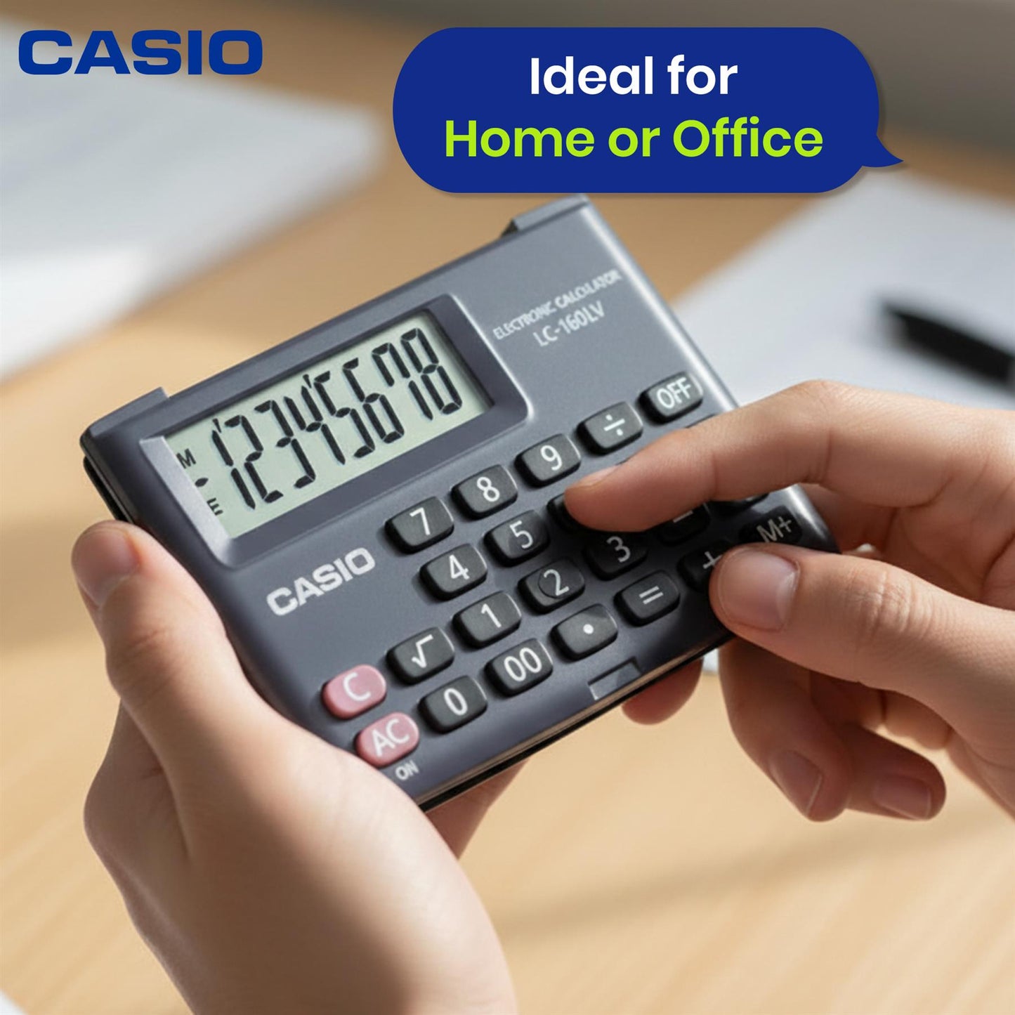 Casio LC-160LV Pocket Calculator, 8-Digit with Large LCD Display, Flip Cover Calculator (Black)