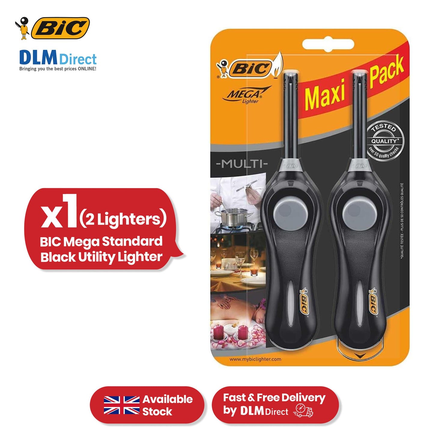 BIC Mega Standard Gas Lighter - Up to 750 Lights Long Gas Lighter for Candles