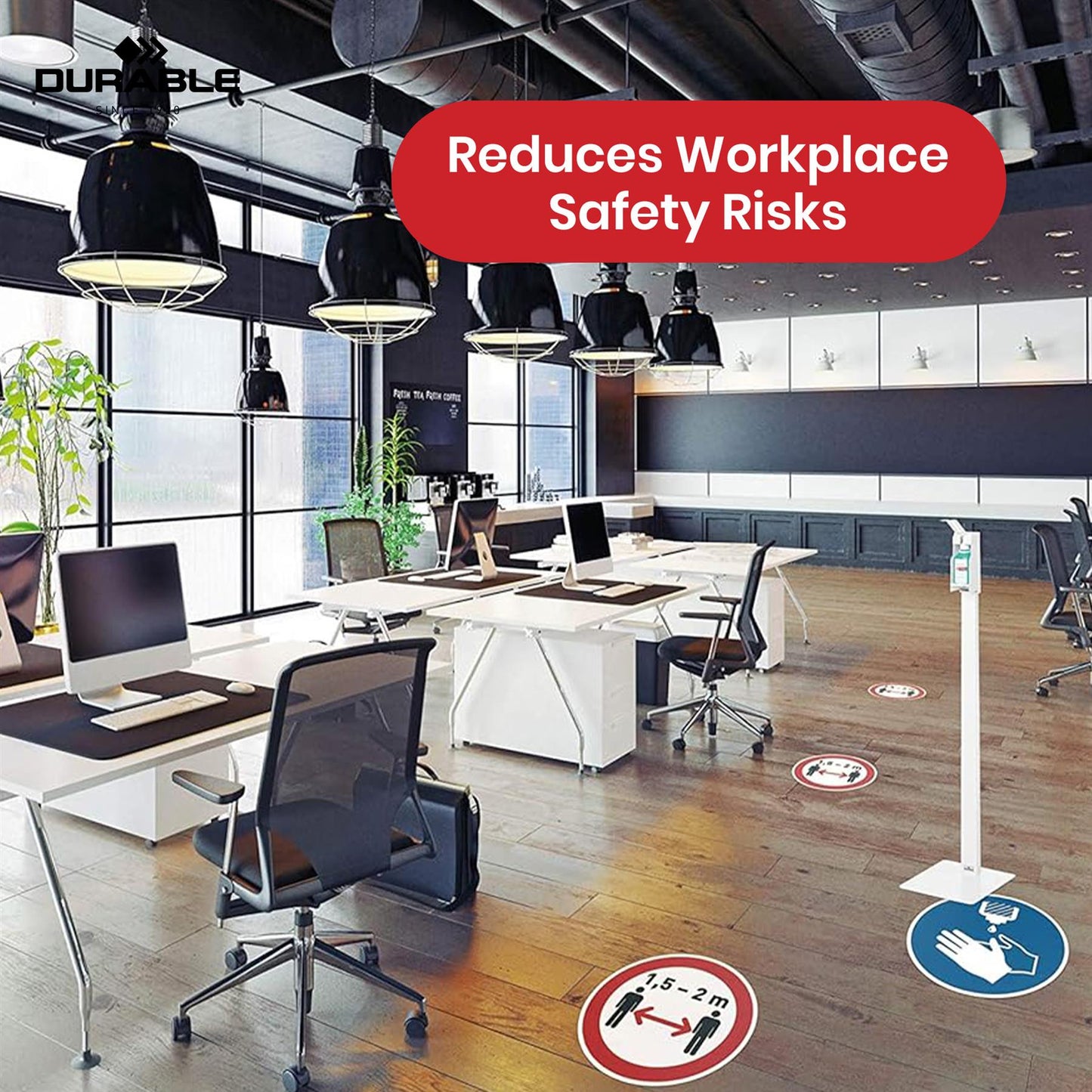 Durable Red Floor Sticker - 43cm Self-Adhesive ‘Keep Your Distance’ 1.5–2m Safety Decal for Shops
