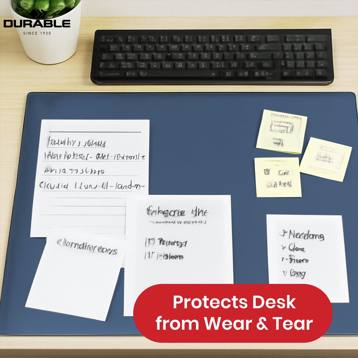 Durable Dark Blue Desk Mat - PVC Non Slip Desk Cover, Transparent Overlay Laptop Mat for Office & School