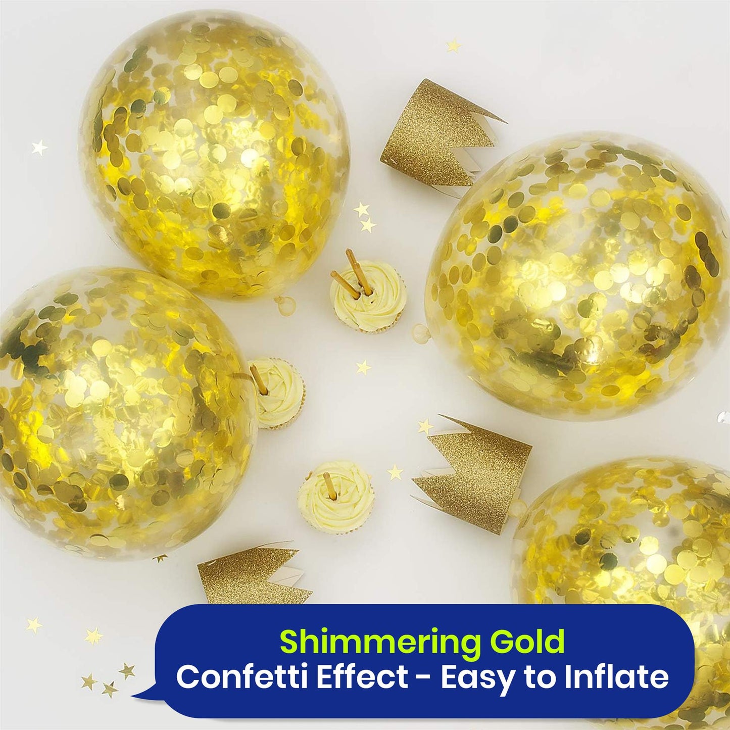 Gold Confetti Balloons 12 Inch Pack of 5 for Birthdays & Celebrations