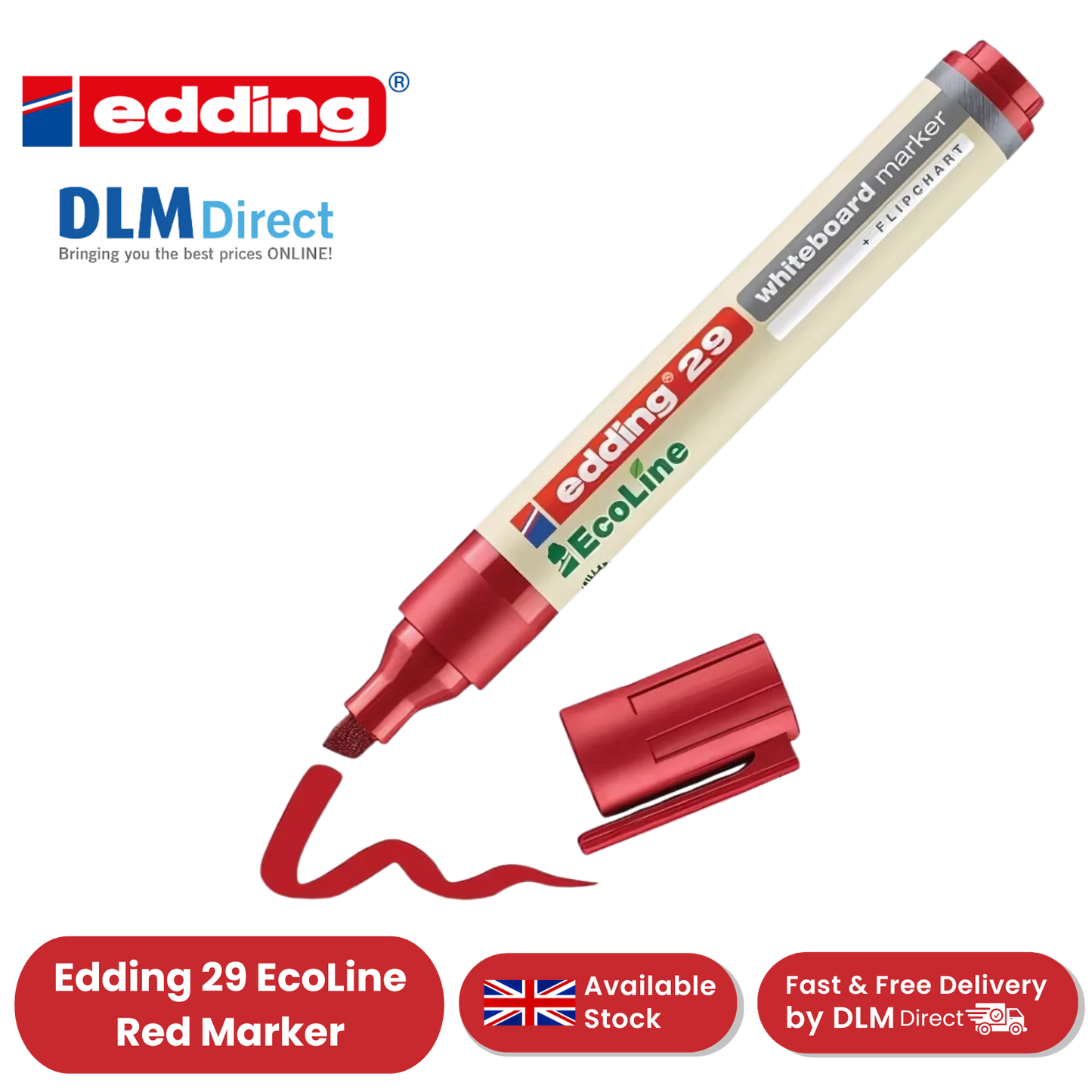 edding 29 Ecoline whiteboard marker - red - box of 10 whiteboard pens
