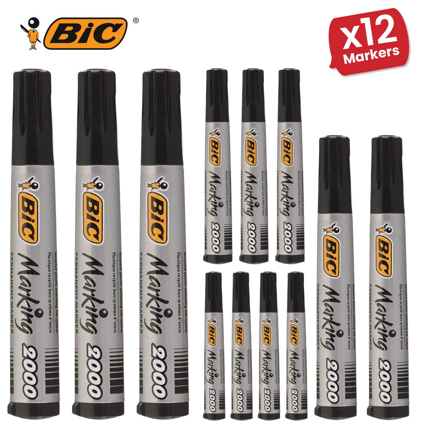 Bic 2000 Permanent Black Bullet Tip Marker 820915 - Single Pen Pack 2 to 36