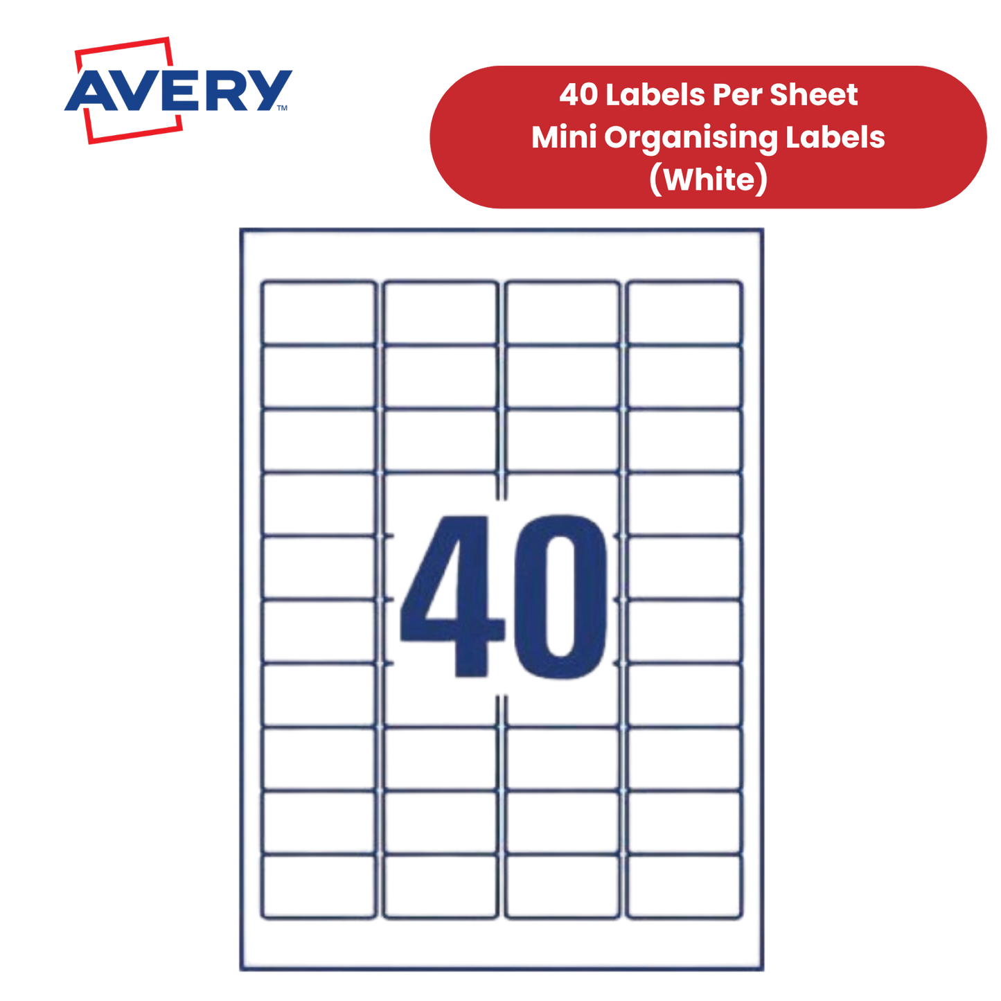 Avery L7654-100 Address Labels, 45.7 x 25.4 mm, Permanent, 40 Labels Per Sheet, 4000 Labels Per Pack