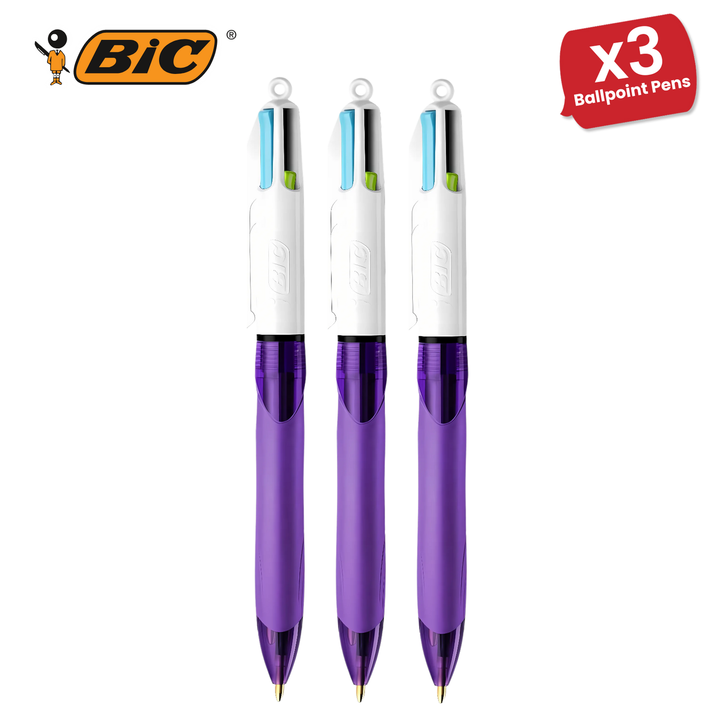 Bic 4-Colours Grip Fashion Ballpoint Pen 1.0mm - Pack of 1
