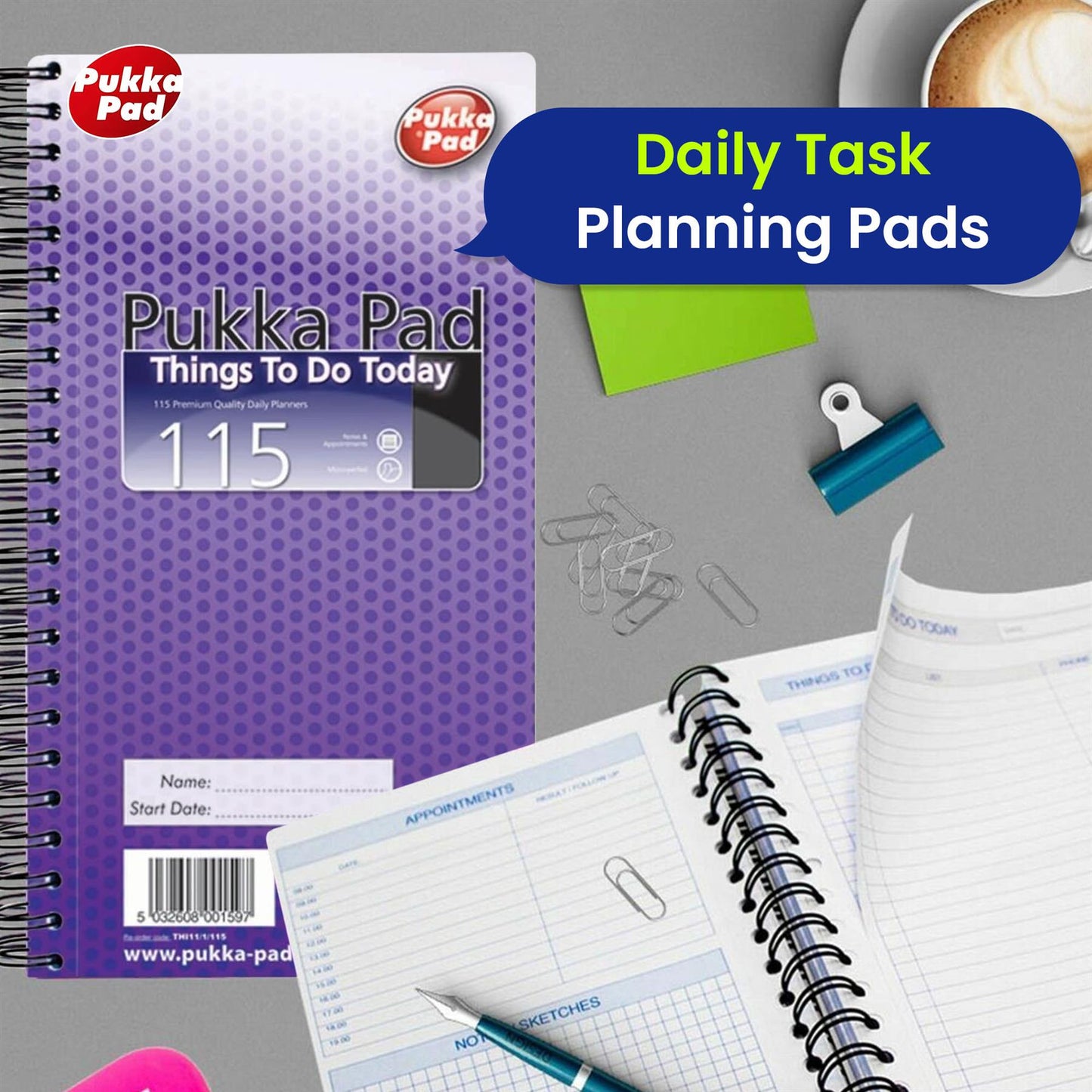 BIC 4 Colour Pen Medium Point 6 Pens - 2x Pukka Pad Daily Things To Do Today Planner Notepads