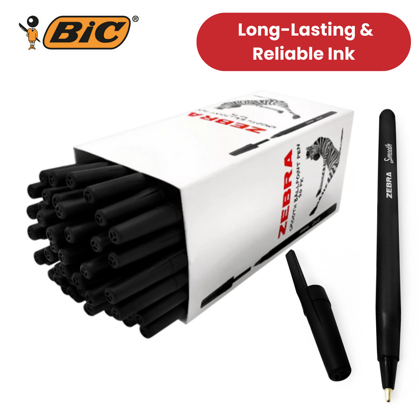 Zebra Smooth 1.0mm Tip Black - Ballpoint Pens Office & School Use - Box of 50