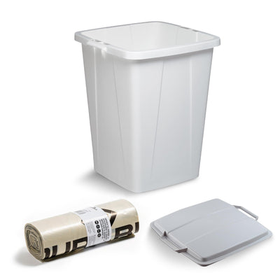 DURABIN 90L White Bin Set with Grey Lid and Strong 110L Bin Bags