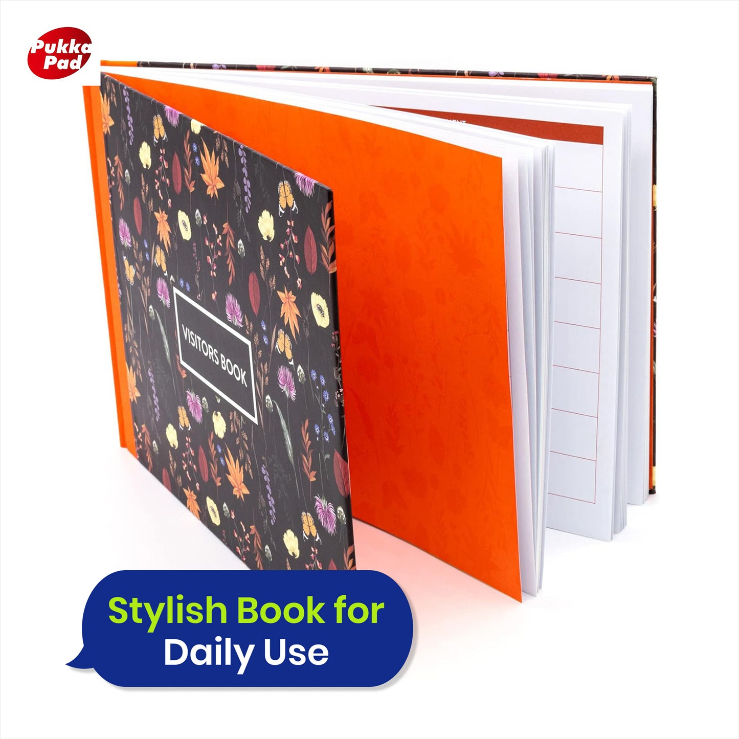 Pukka Pad A4 Visitor Log Book Black 96 Pages Floral Hardcover Sign In Book for Office or School