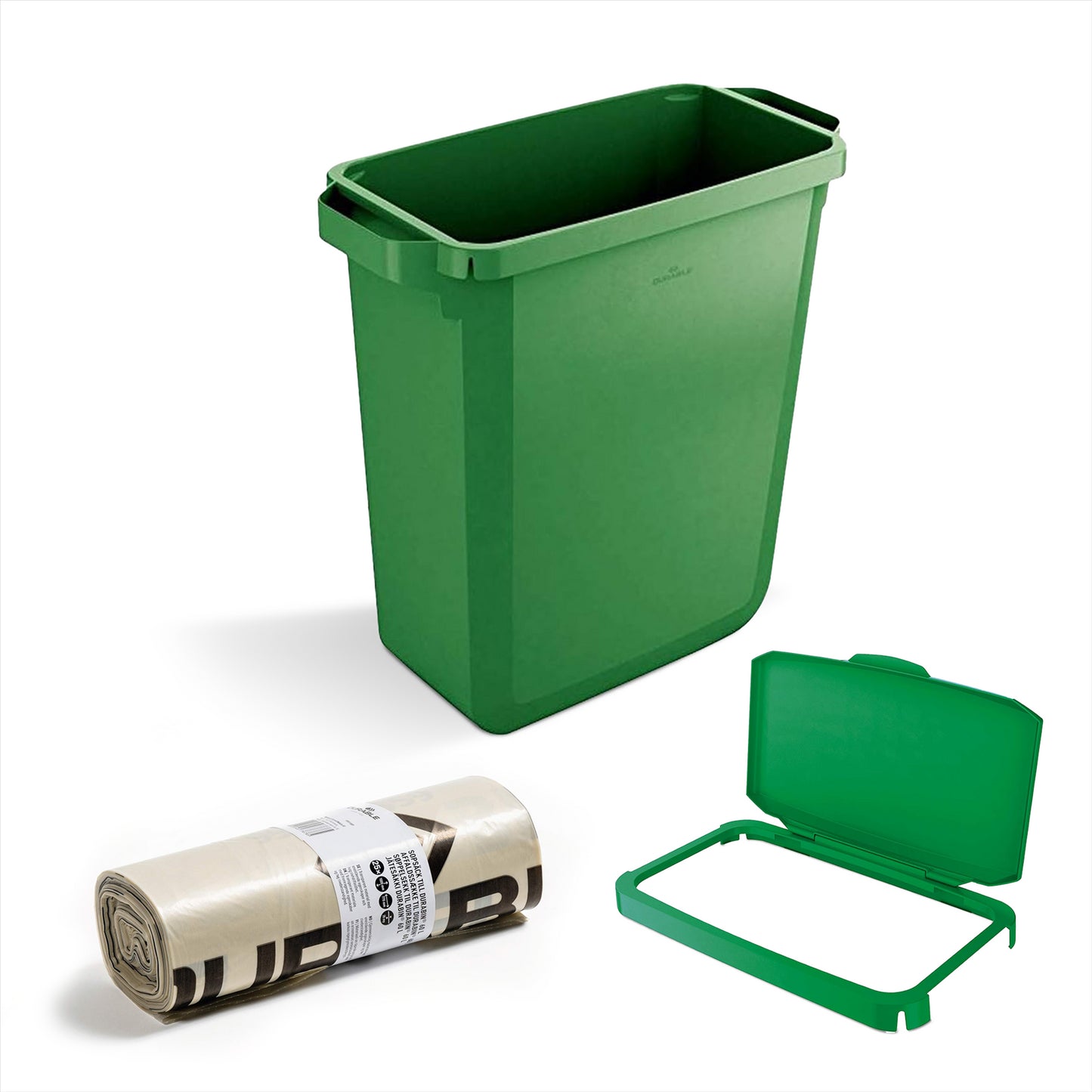 DURABIN 60L Green Bin Set & Green Hinged Lid and 25x 110L Recycled Bin Bags